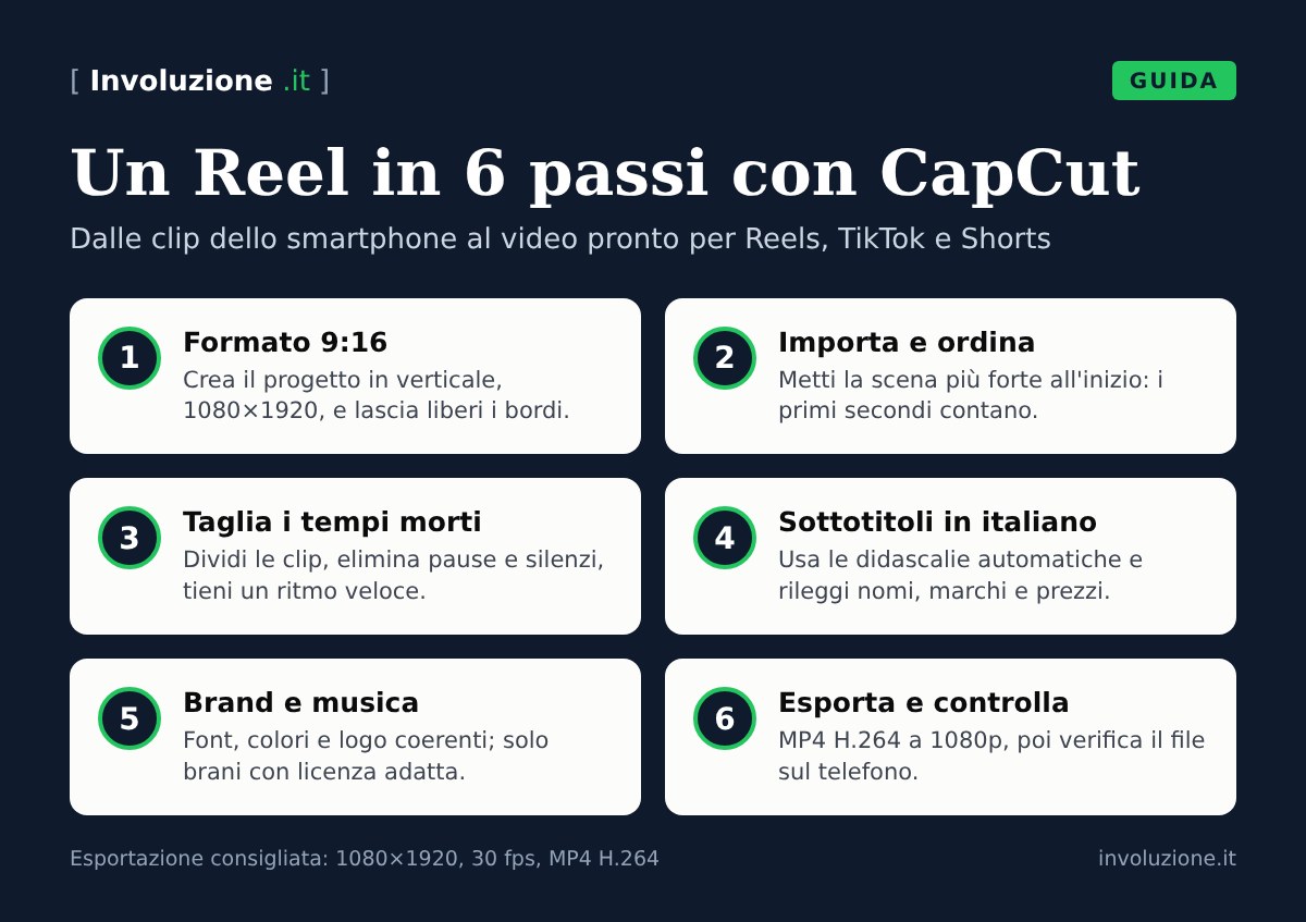 Infografica: un Reel in 6 passi con CapCut